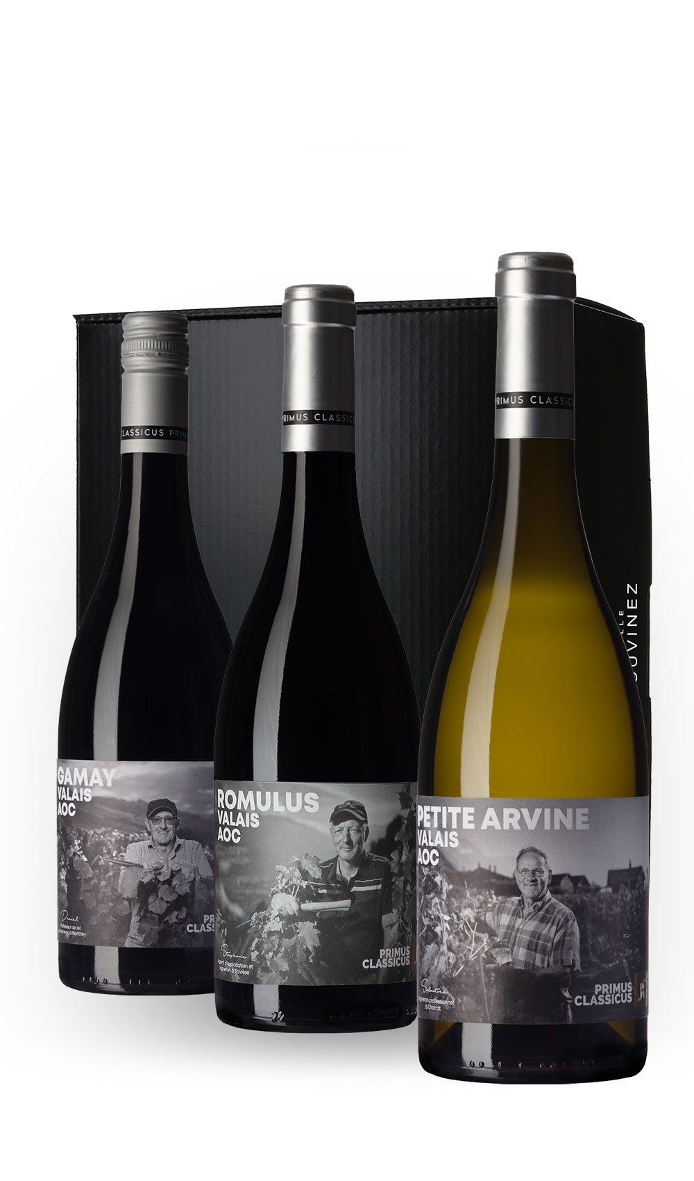 Cardboard box "Petite Arvine, Gamay, Romulus" Primus Classicus
